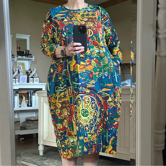 Amato Rizzi | Blue & Green Abstract Geo Oversize Shift Dress, Large - Picture 2 of 9